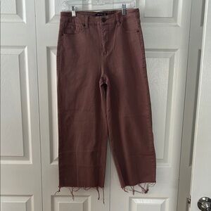 One by One Mauve Wide-Leg Frayed Hem Jeans Sz 8